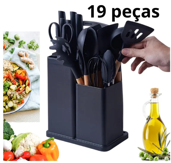 Full Set Kitchen Utensils Luxury 19 Pieces With Tablet Silicone Spatula Knife Scissors-Neverdie Store