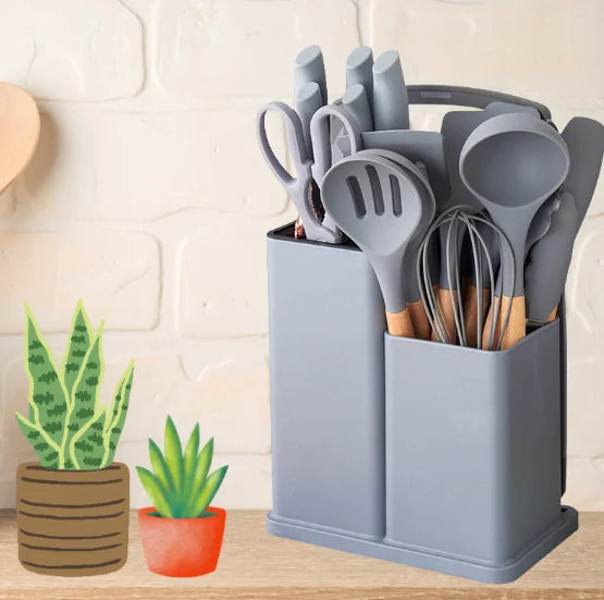 Full Set Kitchen Utensils Luxury 19 Pieces With Tablet Silicone Spatula Knife Scissors-Neverdie Store