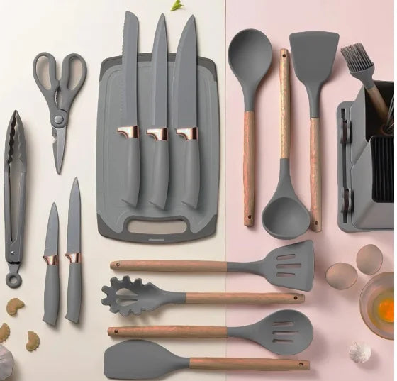 Full Set Kitchen Utensils Luxury 19 Pieces With Tablet Silicone Spatula Knife Scissors-Neverdie Store