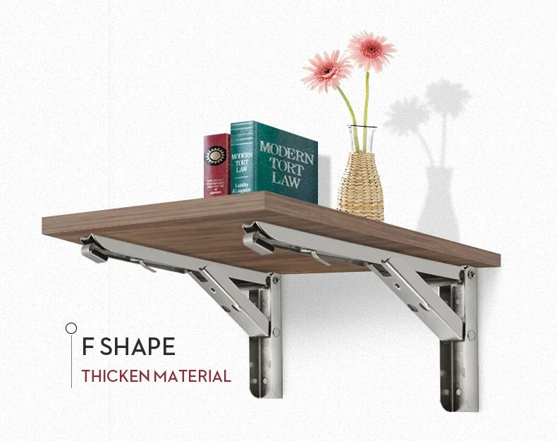 2PCS Folding Bracket for Shelf Table Desk Heavy Duty Floating Triangle Shelf Collapsible Space Saving DIY Wall Mounted Bracket