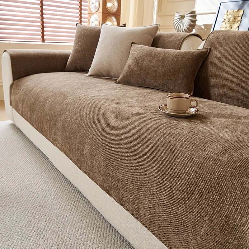 Minimalist Twill Chenille Anti-Slip Sofa Cover for All Seasons Living Room Furniture Decor Couch Cushion Cover Slipcover