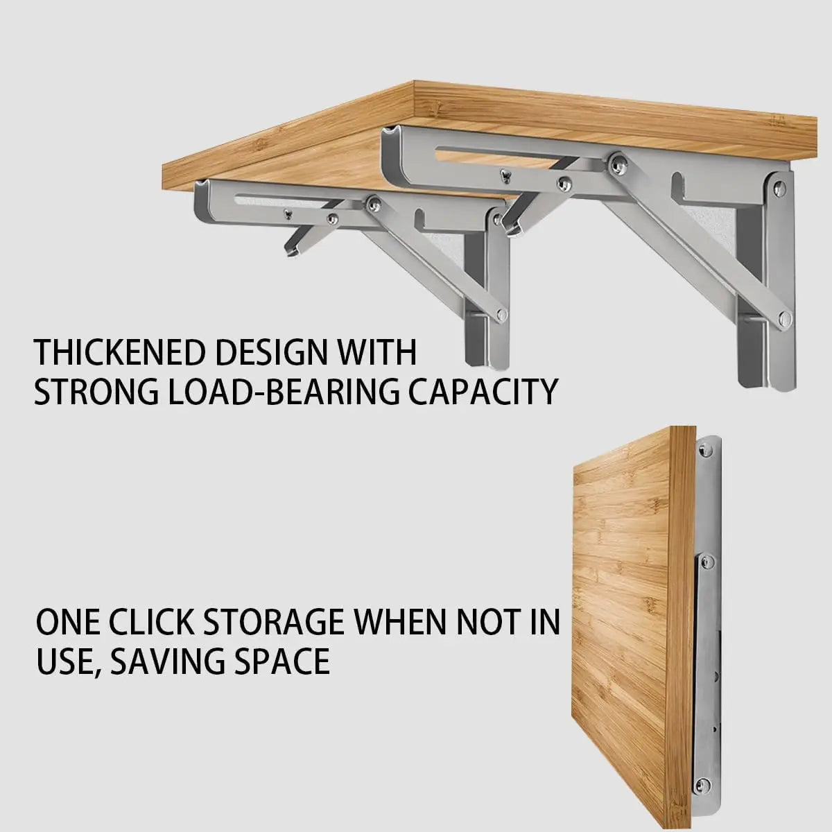 2PCS Folding Bracket for Shelf Table Desk Heavy Duty Floating Triangle Shelf Collapsible Space Saving DIY Wall Mounted Bracket