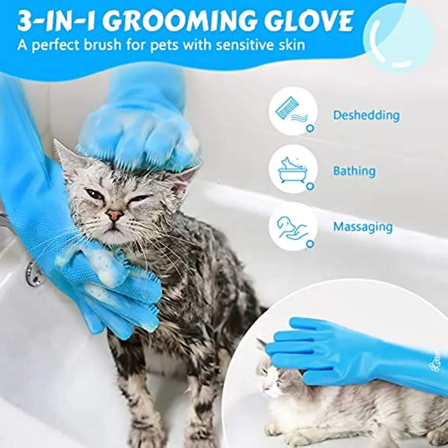Luva Escova Massageadora de Banho Para Cães e Gatos