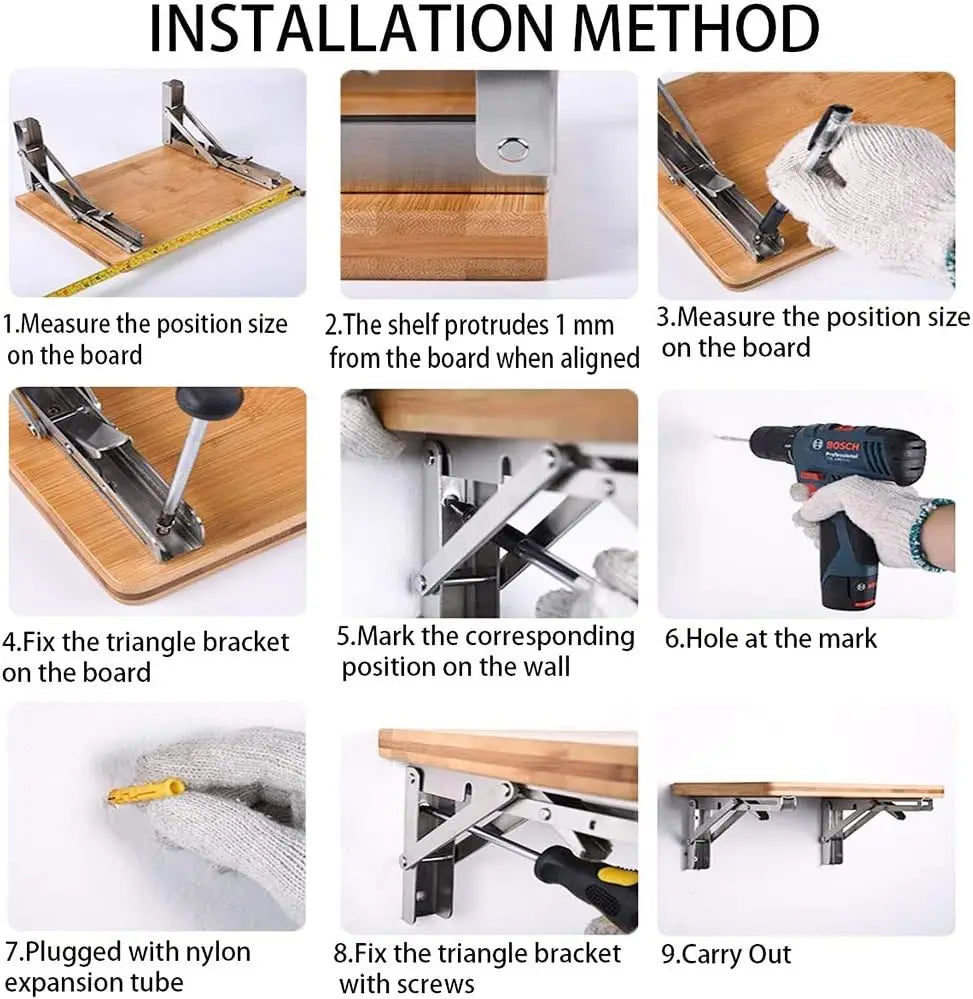 2PCS Folding Bracket for Shelf Table Desk Heavy Duty Floating Triangle Shelf Collapsible Space Saving DIY Wall Mounted Bracket