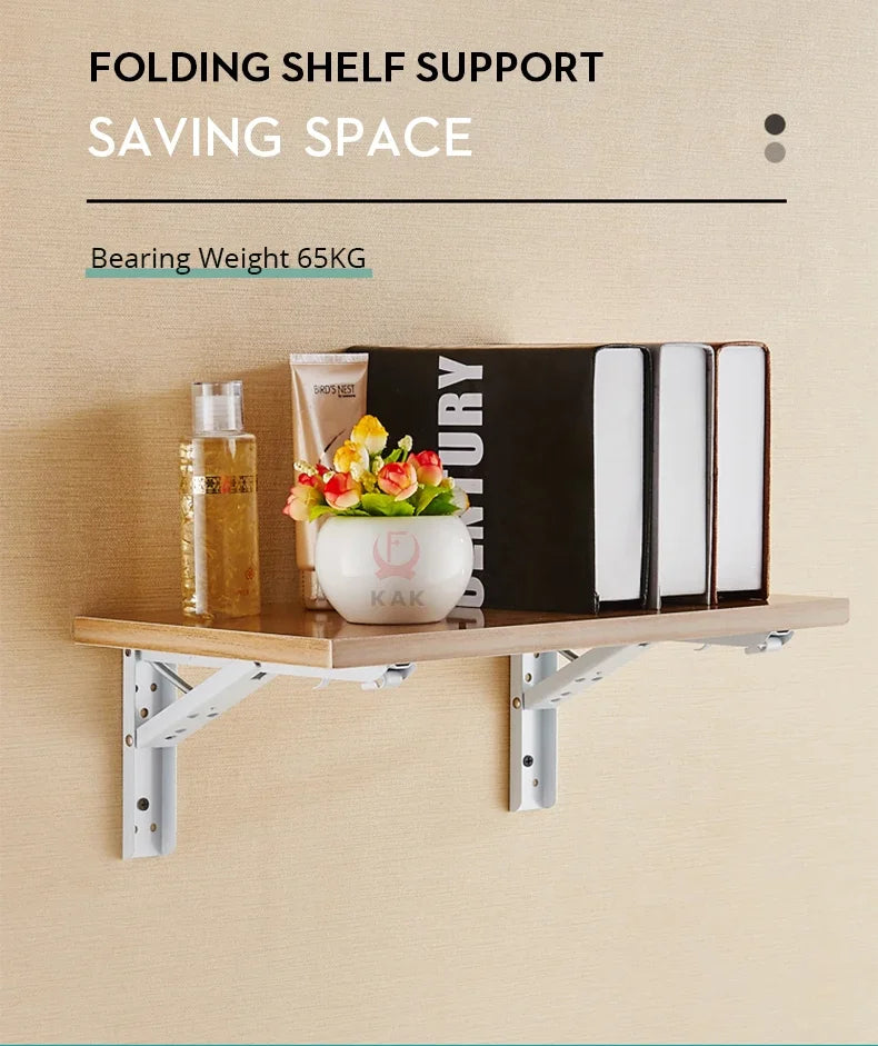 2PCS Folding Bracket for Shelf Table Desk Heavy Duty Floating Triangle Shelf Collapsible Space Saving DIY Wall Mounted Bracket