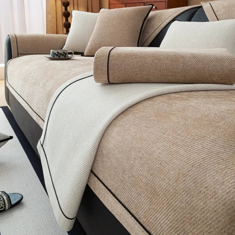 [Heavy Non-Slip Sofa Protector Classic] Luxurious Chenille Sofa Cover with Decorative Stitching - Thick, Sofa Towel