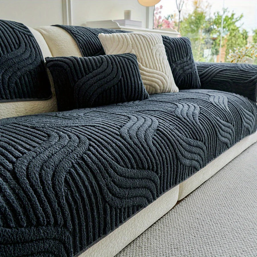 1pc Velvet Sofa Cover Crream Style Striped Sofa Towel Non-slip Sofa Cushion Cover Couch Protector Covers Home Decor