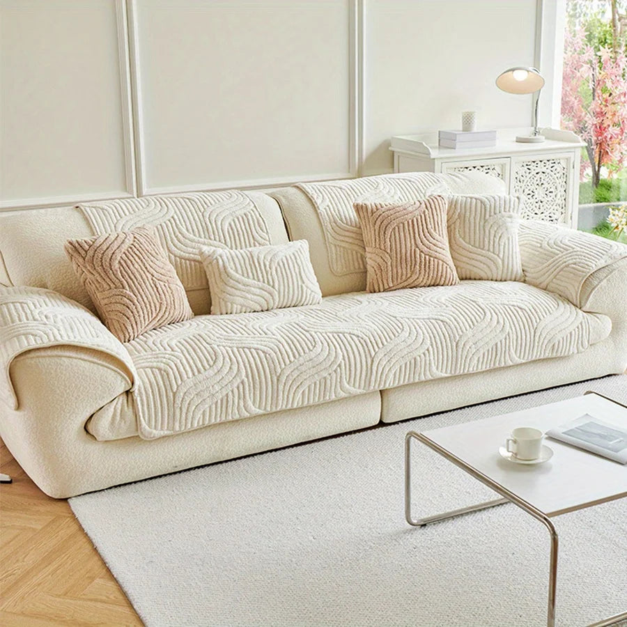1pc Velvet Sofa Cover Crream Style Striped Sofa Towel Non-slip Sofa Cushion Cover Couch Protector Covers Home Decor