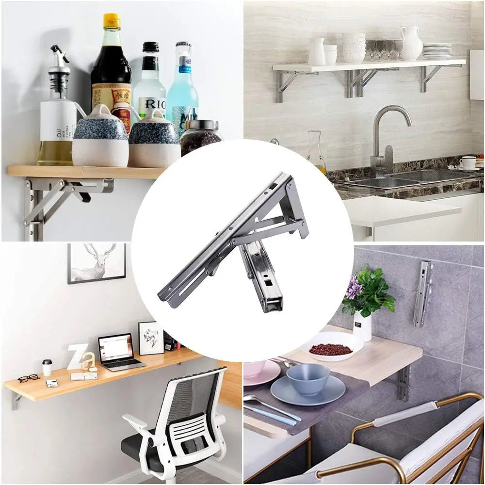 2PCS Folding Bracket for Shelf Table Desk Heavy Duty Floating Triangle Shelf Collapsible Space Saving DIY Wall Mounted Bracket