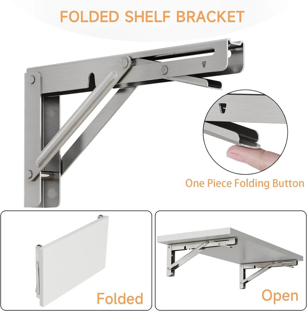 2PCS Folding Bracket for Shelf Table Desk Heavy Duty Floating Triangle Shelf Collapsible Space Saving DIY Wall Mounted Bracket