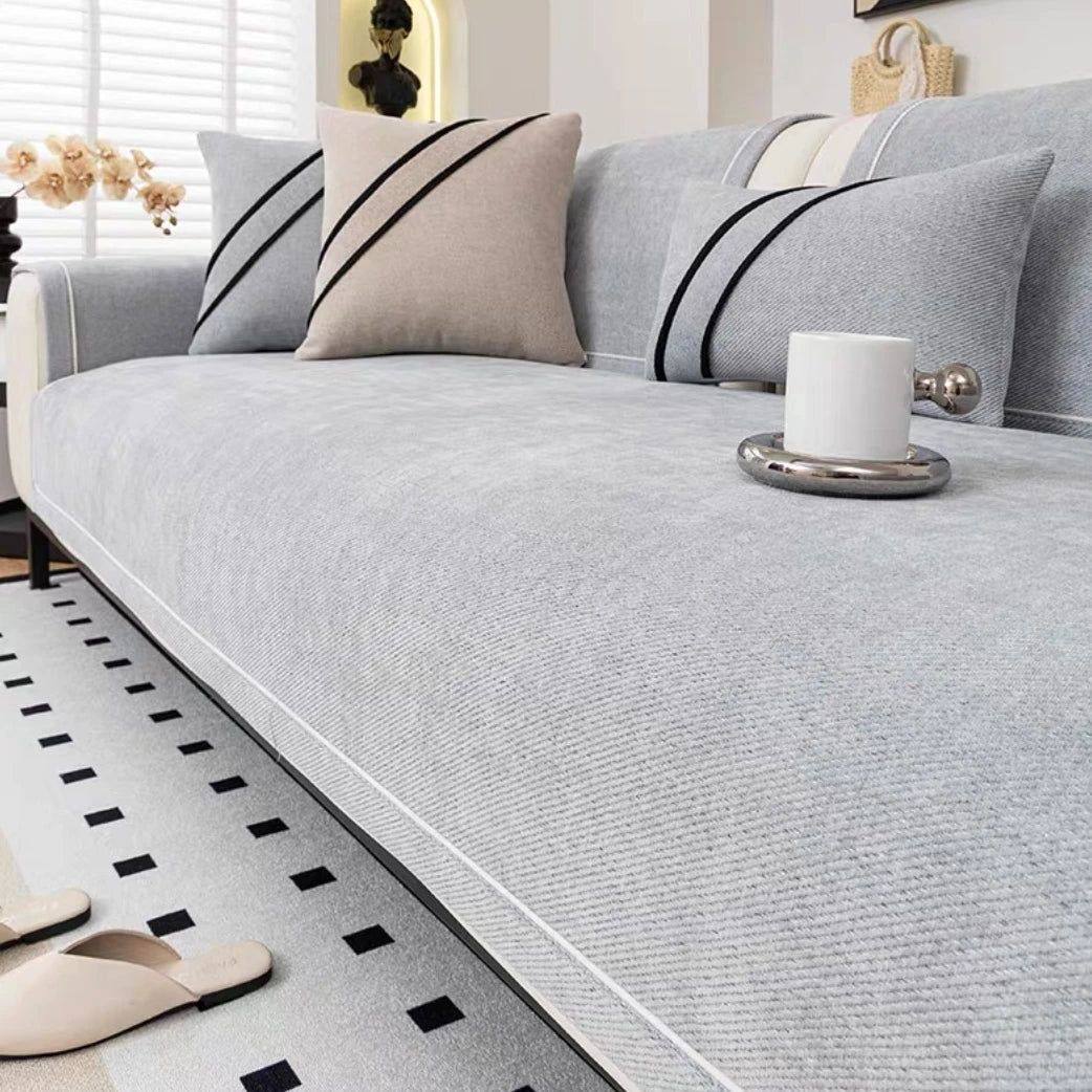 [Heavy Non-Slip Sofa Protector Classic] Luxurious Chenille Sofa Cover with Decorative Stitching - Thick, Sofa Towel