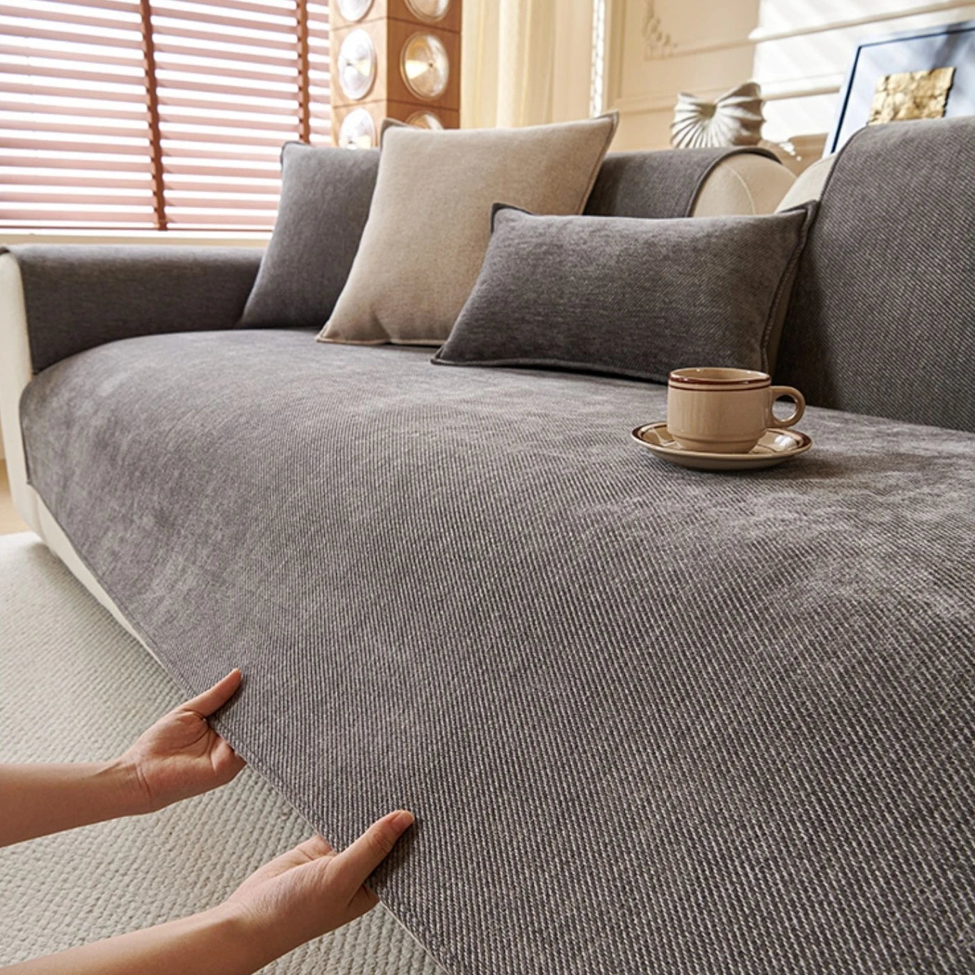 Minimalist Twill Chenille Anti-Slip Sofa Cover for All Seasons Living Room Furniture Decor Couch Cushion Cover Slipcover