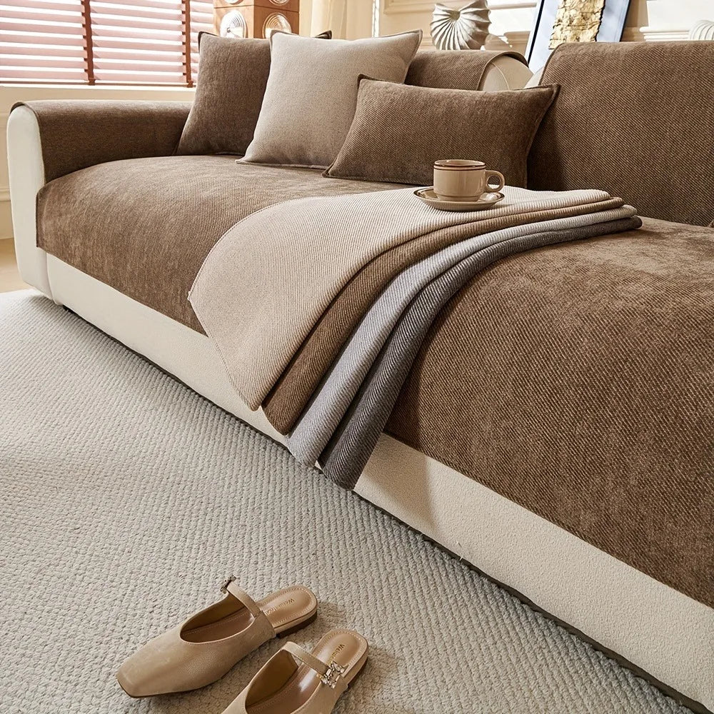 Minimalist Twill Chenille Anti-Slip Sofa Cover for All Seasons Living Room Furniture Decor Couch Cushion Cover Slipcover