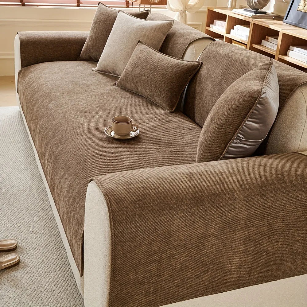 Minimalist Twill Chenille Anti-Slip Sofa Cover for All Seasons Living Room Furniture Decor Couch Cushion Cover Slipcover