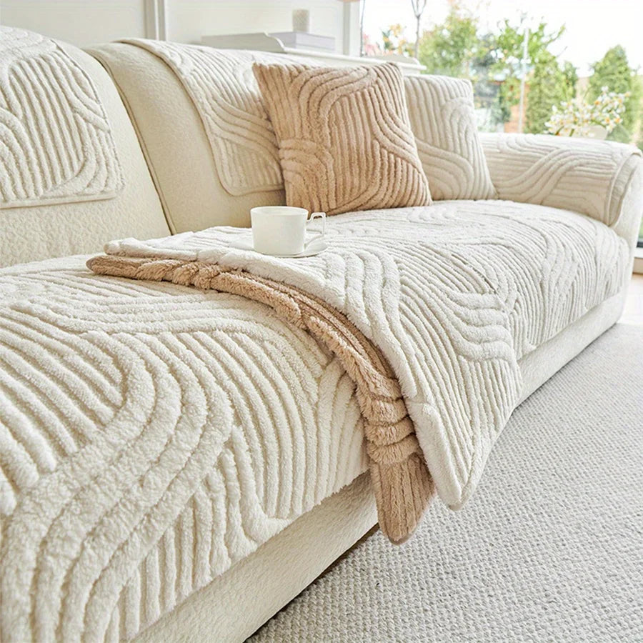 1pc Velvet Sofa Cover Crream Style Striped Sofa Towel Non-slip Sofa Cushion Cover Couch Protector Covers Home Decor
